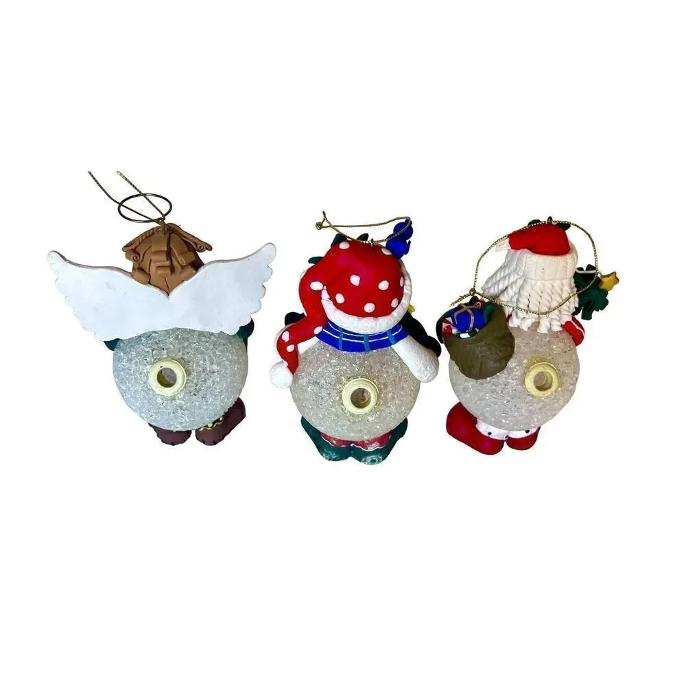 VTG Set of 3 Christmas Snowman, Angel & Santa Soft Plastic Snowball Ornaments